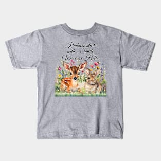 Deer and Bunny in flowers. Kids T-Shirt